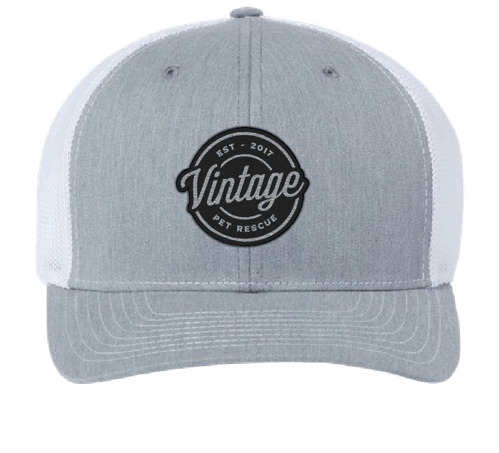 Vintage Pet Rescue Trucker Patch Hat (Gray/White hat, Black/Silver Patch)