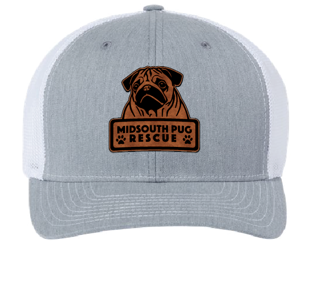 MidSouth Pug Rescue Trucker Patch Hat (Gray/White hat, Brown/Black Patch)