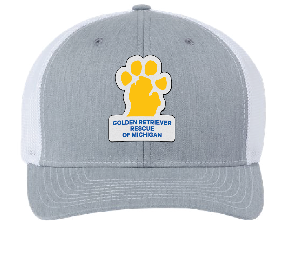 Golden Retriever Rescue of Michigan (GRRoM) Trucker Patch Hat (Gray/White Hat, Color Patch)