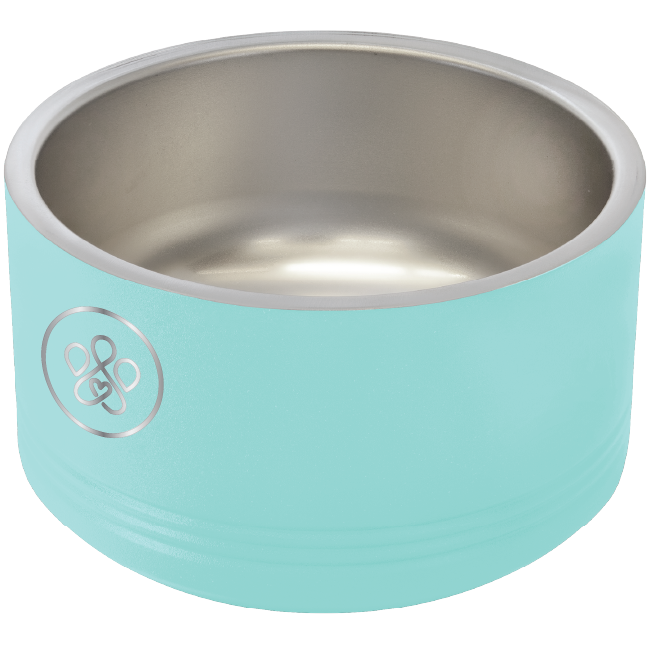 Small teal laser engraved Pet bowl featuring the Pawfect Match logo