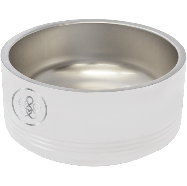 Medium White laser engraved Pet bowl featuring the Pawfect Match logo