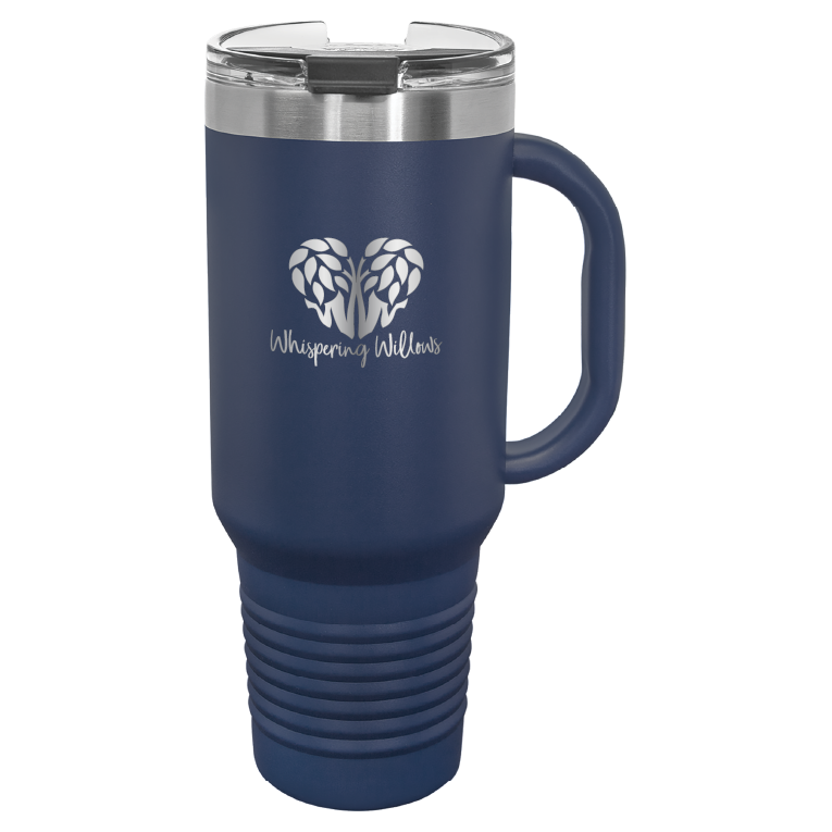 Navy blue Whispering Willows 40 oz laser engraved tumbler.