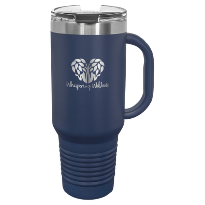 Navy blue Whispering Willows 40 oz laser engraved tumbler.