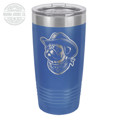 Cowboy Pug with bandana 20 laser engraved tumbler, in royal blue