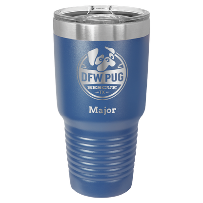 30 oz. DWF Pug Rescue laser engraved tumbler in royal blue