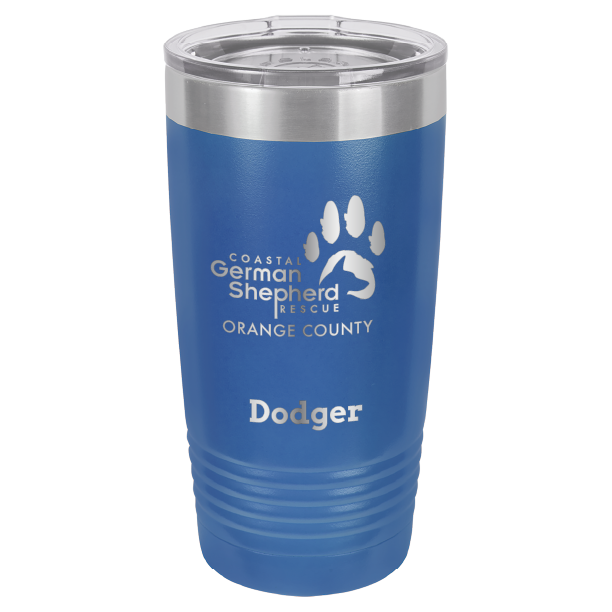 Coastal German Shepherd Rescue of Orange County: 20 oz laser engraved tumbler in royal blue