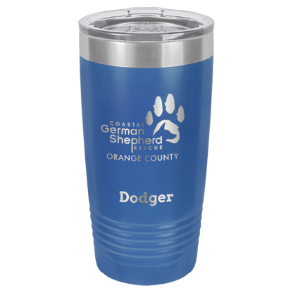 Coastal German Shepherd Rescue of Orange County: 20 oz laser engraved tumbler in royal blue