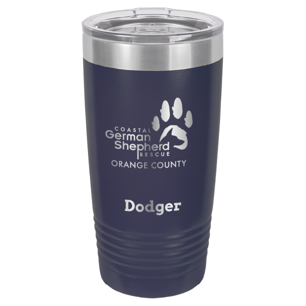 Coastal German Shepherd Rescue of Orange County: 20 oz laser engraved tumbler in navy blue