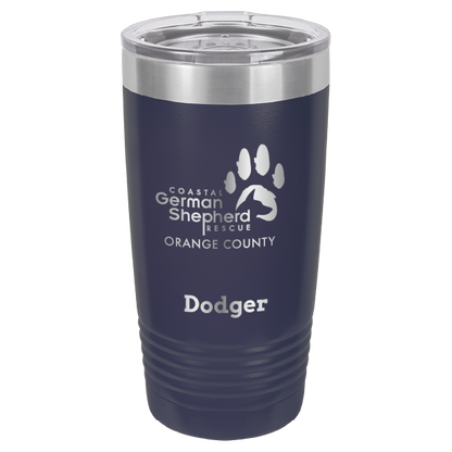 Coastal German Shepherd Rescue of Orange County: 20 oz laser engraved tumbler in navy blue