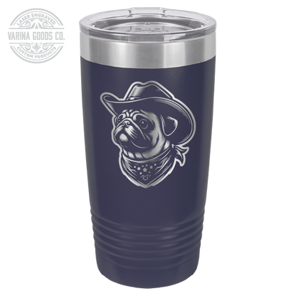 Cowboy Pug with bandana 20 laser engraved tumbler, in navy blue