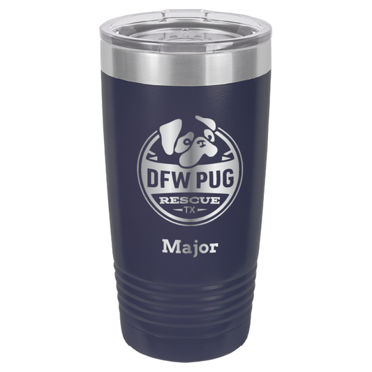 DFW Puf Rescue laser engraved 20 oz tumbler in navy blue