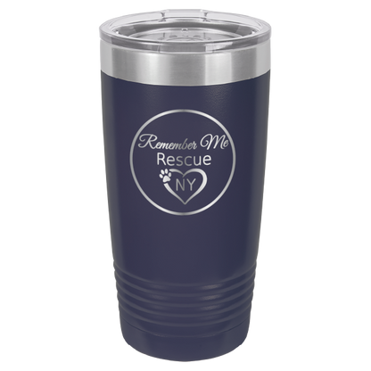 Navy Blue  laser engraved 20 tumbler featuring the logo of Remember Me Rescue NY
