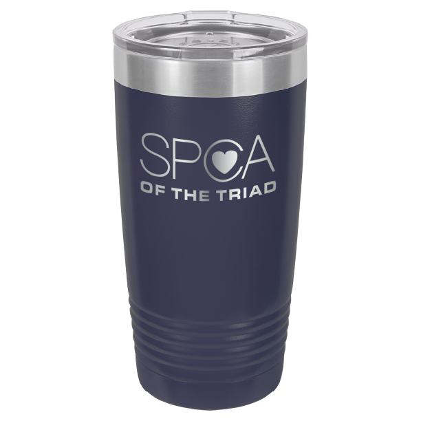 Navy Blue laser engravved 20 Oz tumbler featuring the SPA of the Triad logo. 