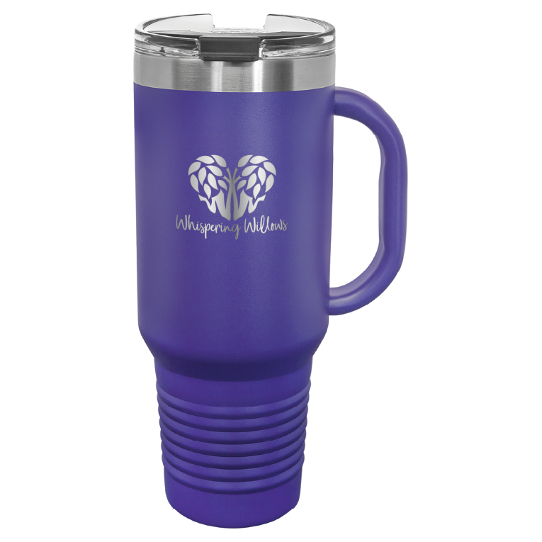 Purple Whispering Willows 40 oz laser engraved tumbler.