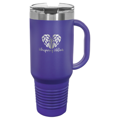 Purple Whispering Willows 40 oz laser engraved tumbler.