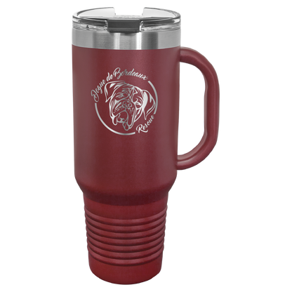 Maroon 40 oz laser engraved water bottle featuring the Dogue de Bordeaux Rescue, Inc. logo