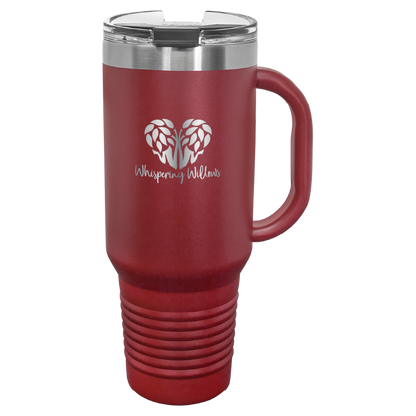 Maroon Whispering Willows 40 oz laser engraved tumbler.