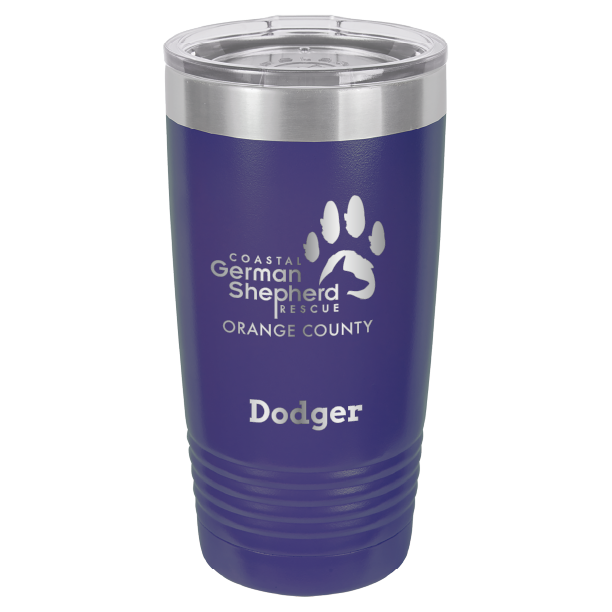 Coastal German Shepherd Rescue of Orange County: 20 oz laser engraved tumbler in purple