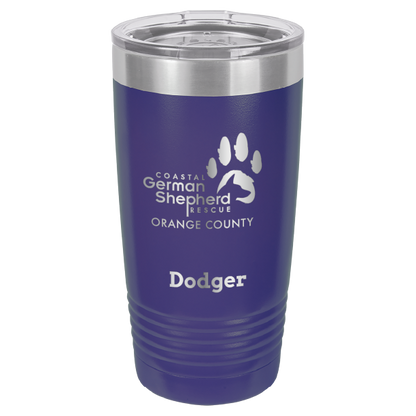 Coastal German Shepherd Rescue of Orange County: 20 oz laser engraved tumbler in purple