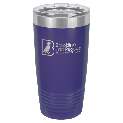 Purple  laser engraved 20 ounce tumbler featuring the Brookline Lab Rescue logo