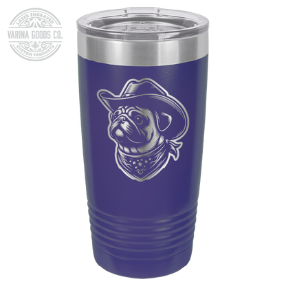 Cowboy Pug with bandana 20 laser engraved tumbler, in purple