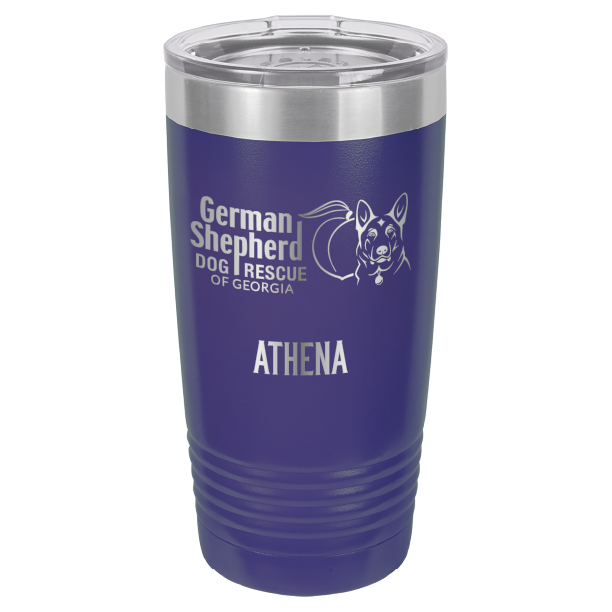 German Shepherd Dog Rescue of Georgia laser engraved tumbler in purple