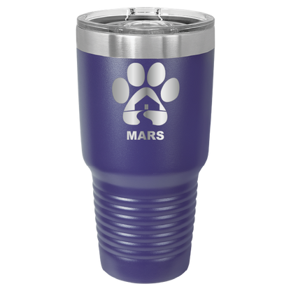 Purple 30 ounce laser engraved tumbler with the Midwest Animal Rescue & Services (MARS) logo.