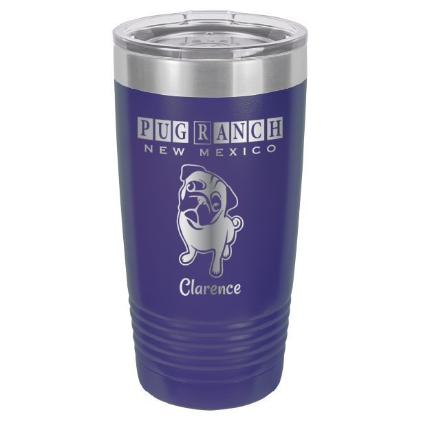 Laser Engraved 20 oz tumbler for Pug Ranch New Mexico: Purple