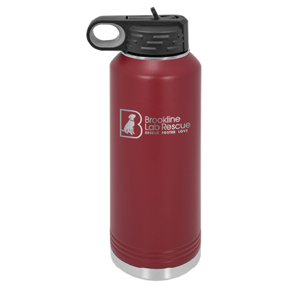 Maroon laser engraved 40 oz water bottle featuring the Brookline Lab Rescue logo