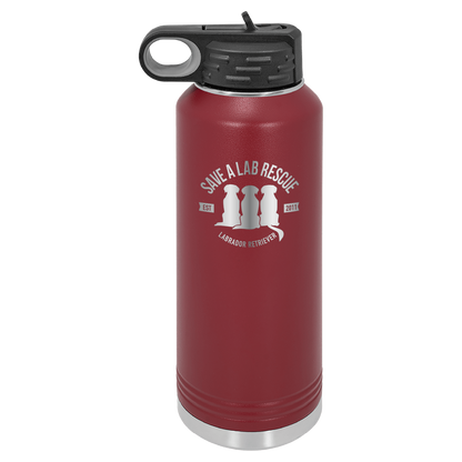 Maroon 40 Oz Laser engraved water bottle featuring the Save A Lab logo.