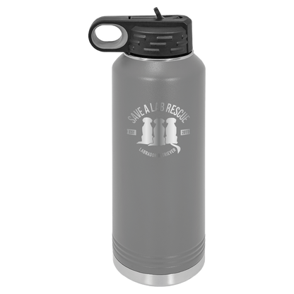 Dark Gray 40 Oz Laser engraved water bottle featuring the Save A Lab logo.