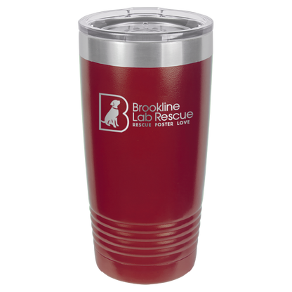 Maroon  laser engraved 20 ounce tumbler featuring the Brookline Lab Rescue logo