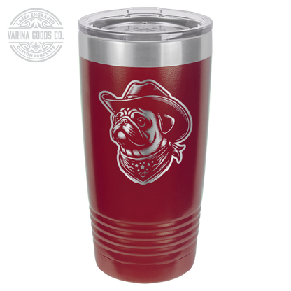 Cowboy Pug with bandana 20 laser engraved tumbler, in maroon