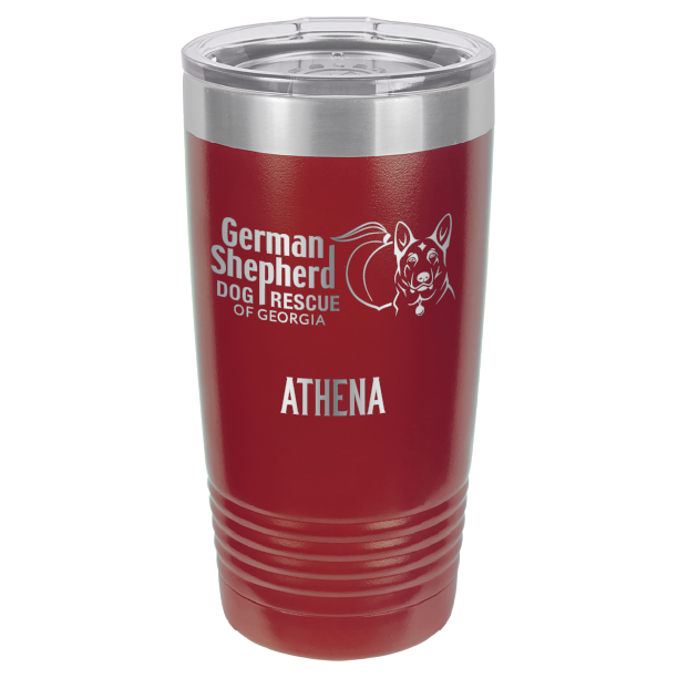 German Shepherd Dog Rescue of Georgia laser engraved tumbler in maroon