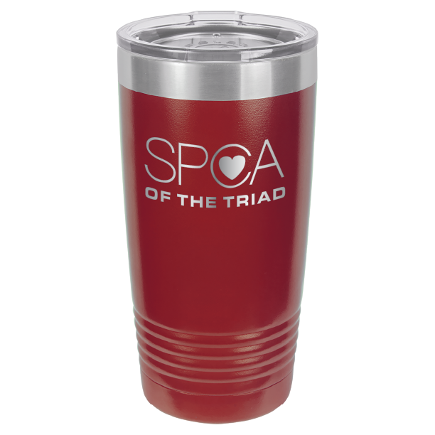 Maroon laser engravved 20 Oz tumbler featuring the SPA of the Triad logo. 