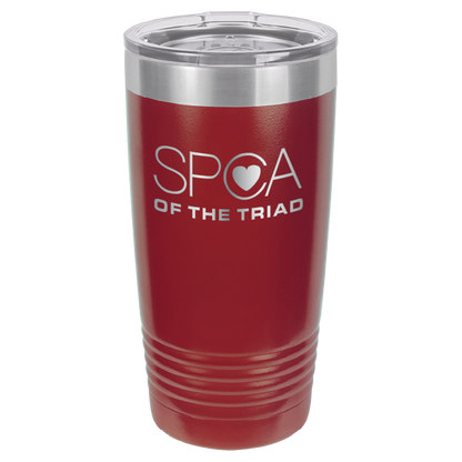 Maroon laser engravved 20 Oz tumbler featuring the SPA of the Triad logo. 