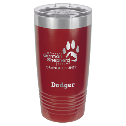 Coastal German Shepherd Rescue of Orange County: 20 oz laser engraved tumbler in maroon