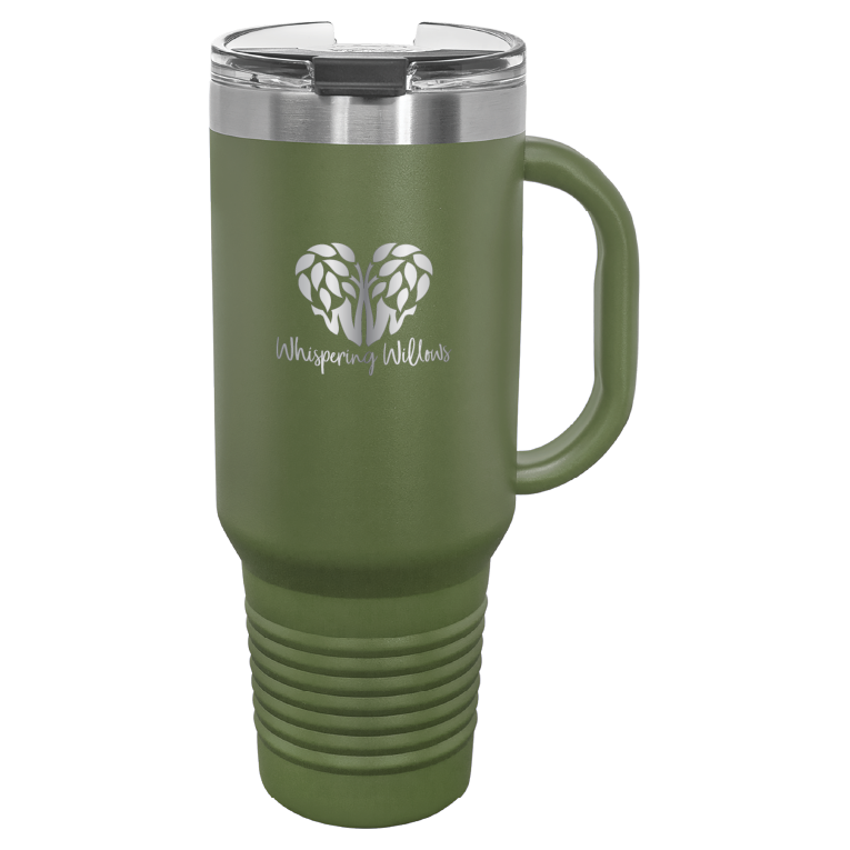 Olive Green Whispering Willows 40 oz laser engraved tumbler.