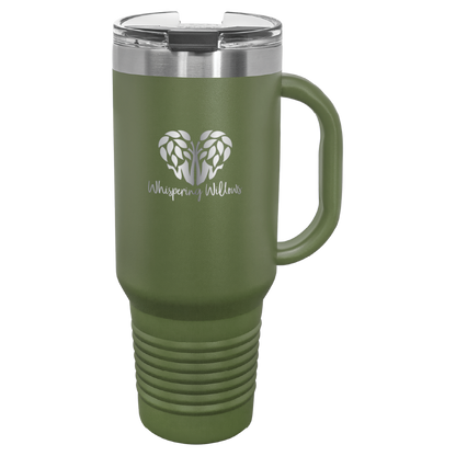 Olive Green Whispering Willows 40 oz laser engraved tumbler.