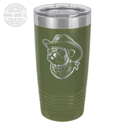 Cowboy Pug with bandana 20 laser engraved tumbler, in  olive green