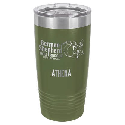 German Shepherd Dog Rescue of Georgia laser engraved tumbler in olive green