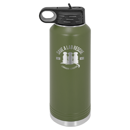 Olive Green 40 Oz Laser engraved water bottle featuring the Save A Lab logo.