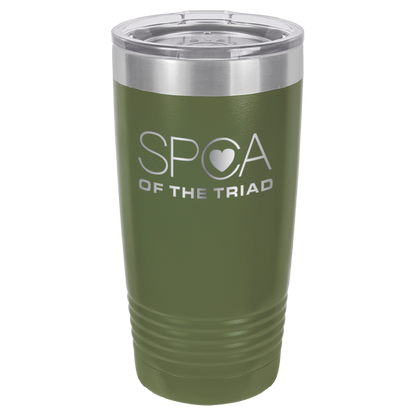 Olive Green  laser engravved 20 Oz tumbler featuring the SPA of the Triad logo. 