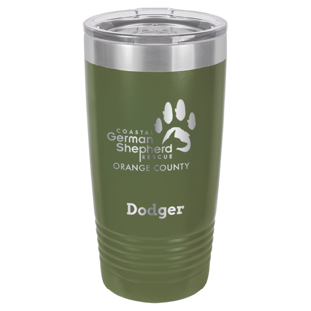 Coastal German Shepherd Rescue of Orange County: 20 oz laser engraved tumbler in olive green