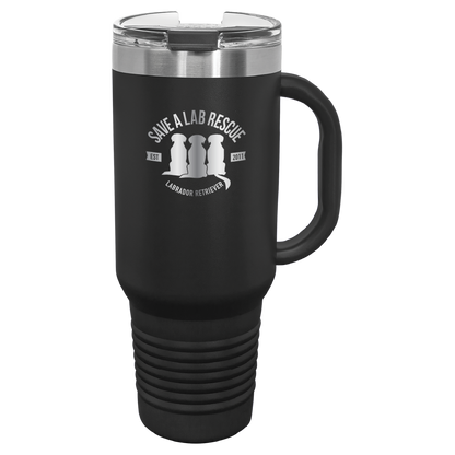 40 Oz Save A Lab Rescue Laser engraved printed tumbler.  Perfect gift for rescue moms and dads and pet parents. In black.