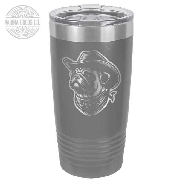 Cowboy Pug with bandana 20 laser engraved tumbler, in dark gray