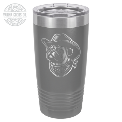 Cowboy Pug with bandana 20 laser engraved tumbler, in dark gray