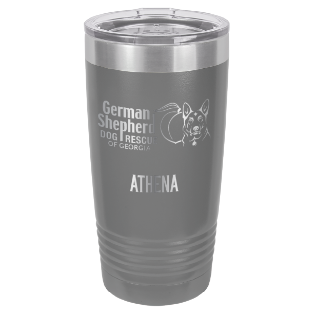 German Shepherd Dog Rescue of Georgia laser engraved tumbler in dark gray