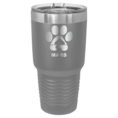 Daru gray 30 ounce laser engraved tumbler with the Midwest Animal Rescue & Services (MARS) logo.