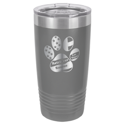 Dark Gray laser engraved 20 tumbler featuring the Retriever Rescue of Las Vegas logo